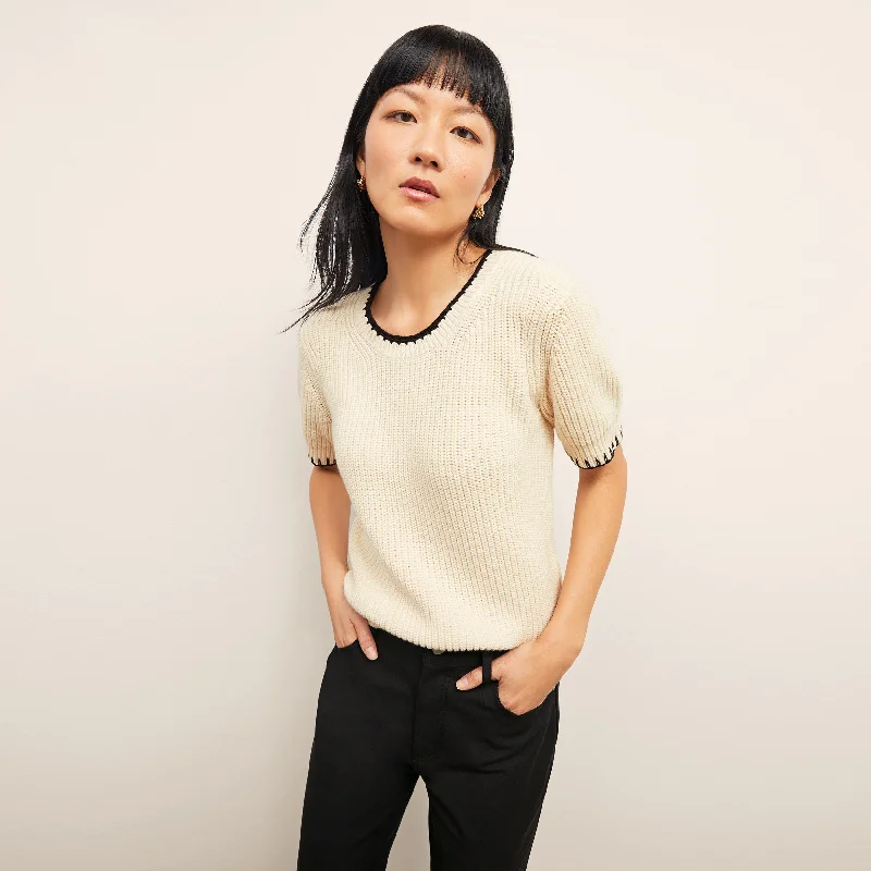 Hallie Top - Contrast Knit :: Ivory/Black