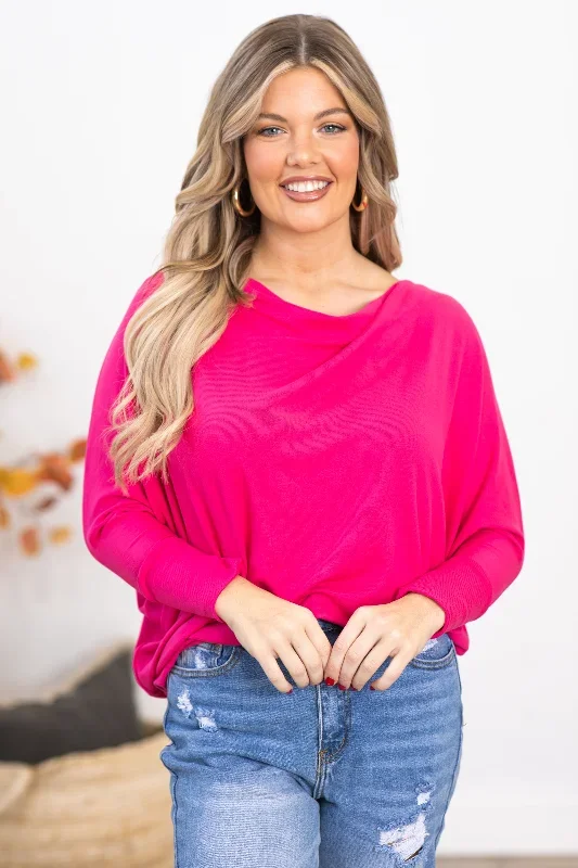 hot-pink-cowl-neck-dolman-sleeve-top