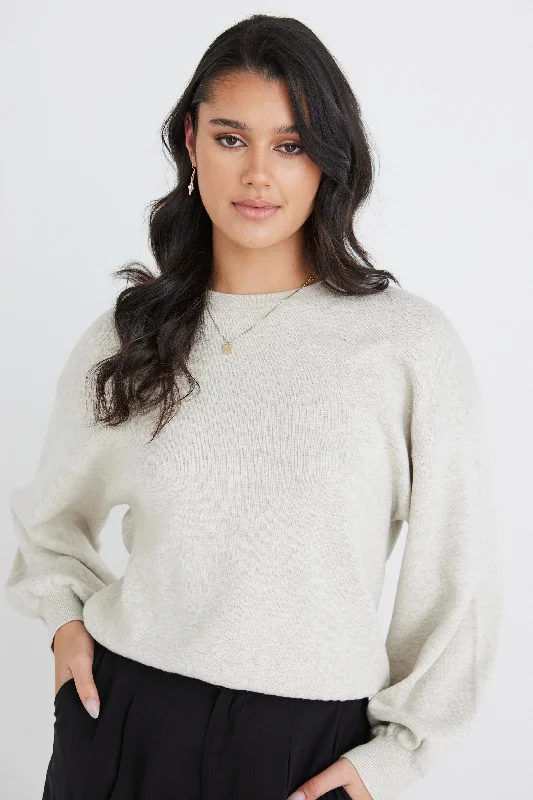 impulseoatmarlecottoncrewneckfineknitjumper