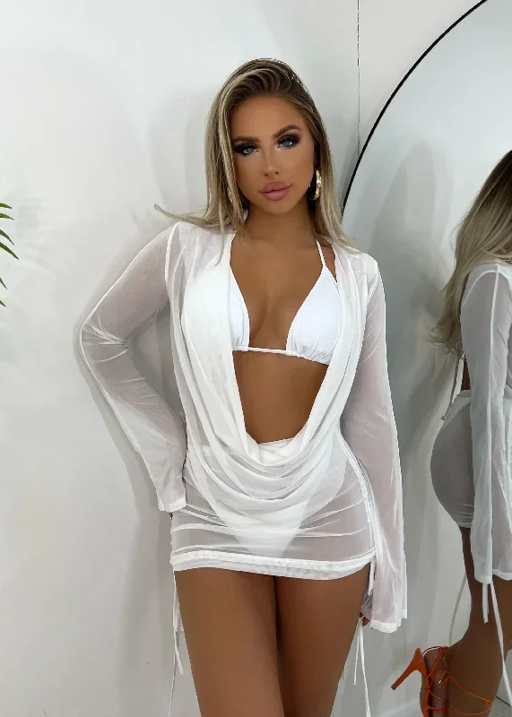 In the Sheer Cowl Neck Two Piece - White