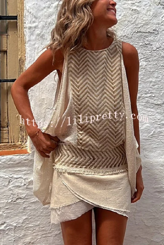 Lilipretty Isla Linen Blend Ethnic Print Knit Panel Loose Tank