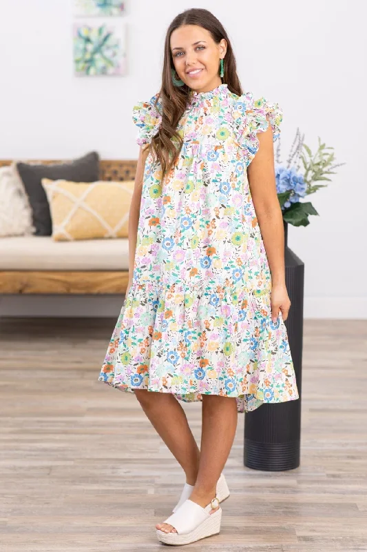 ivory-multicolor-floral-print-dress