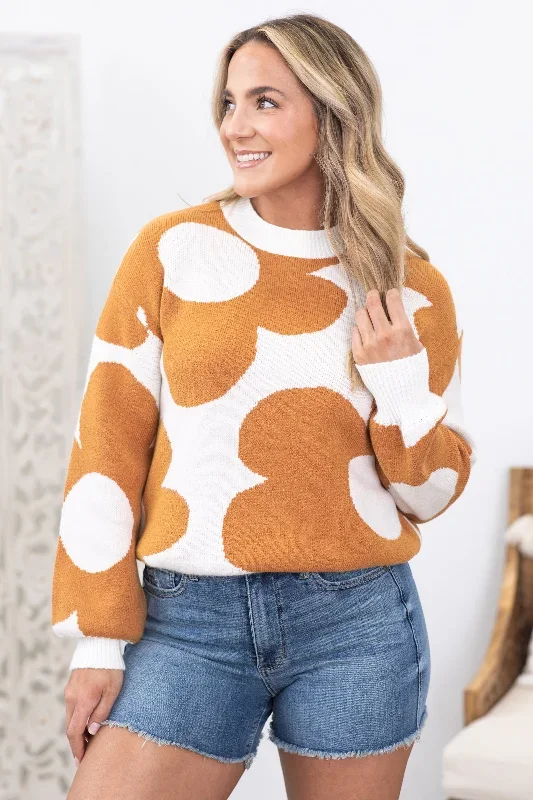 Ivory With Cinnamon Floral Print Sweater