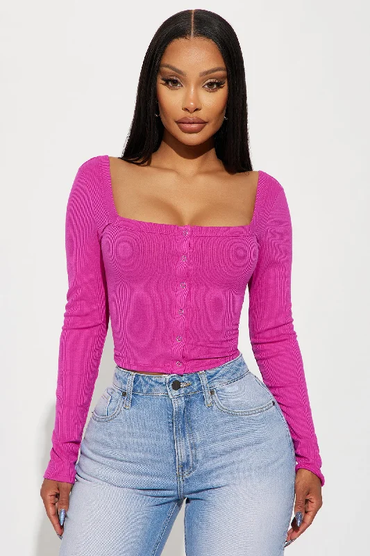 Kandi Long Sleeve Crop Top - Magenta