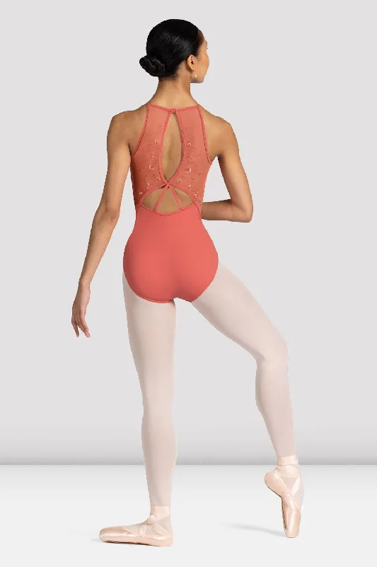 ladies-cassia-floral-halterneck-leotard-peach