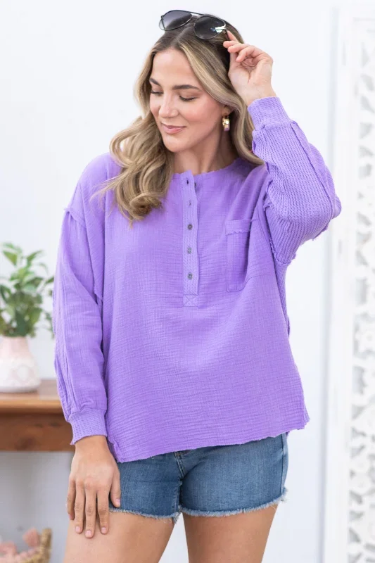 lavender-gauze-oversized-knit-top-with-buttons