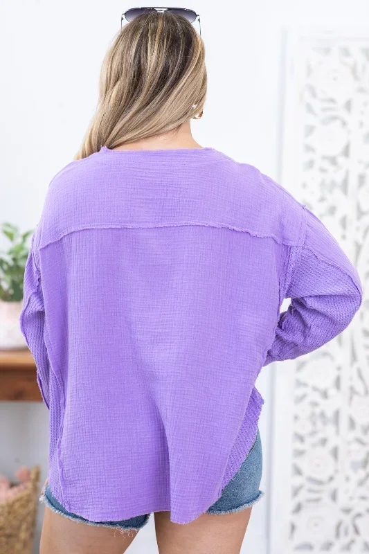 lavender-gauze-oversized-knit-top-with-buttons