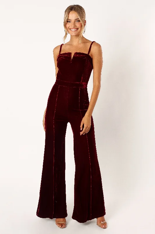 Lexie Velvet Jumpsuit - Burgundy