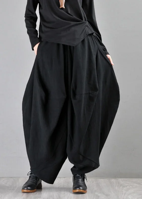 loose-black-pockets-elastic-waist-wide-leg-pants-fall