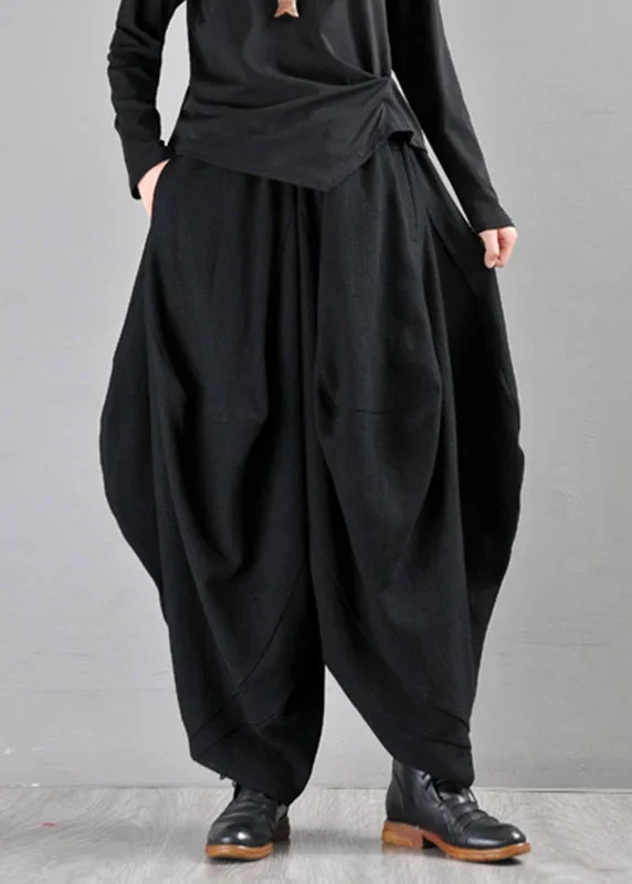 loose-black-pockets-elastic-waist-wide-leg-pants-fall