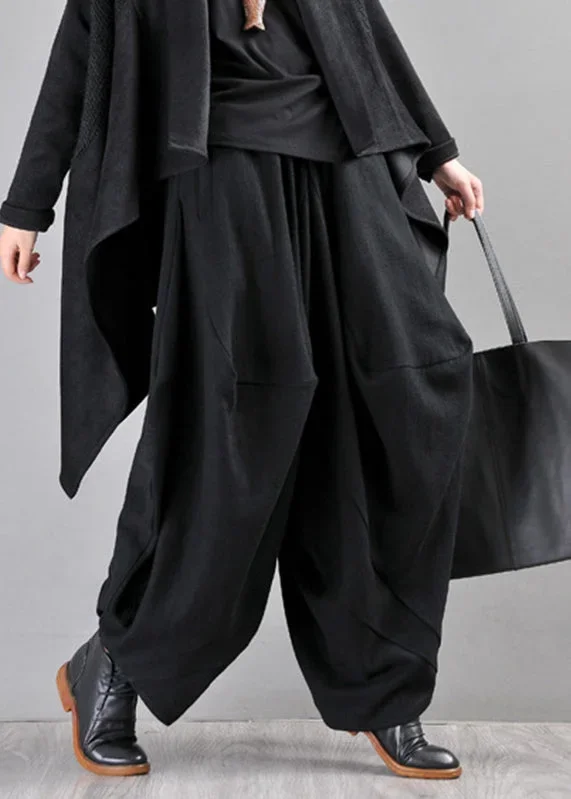 loose-black-pockets-elastic-waist-wide-leg-pants-fall