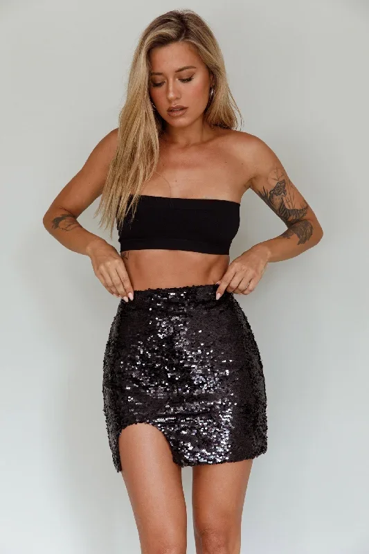 Luna Heart Sequin Mini Skirt Black