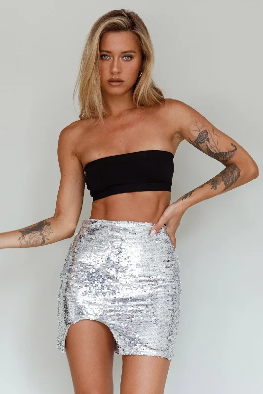 Luna Heart Sequin Mini Skirt Silver