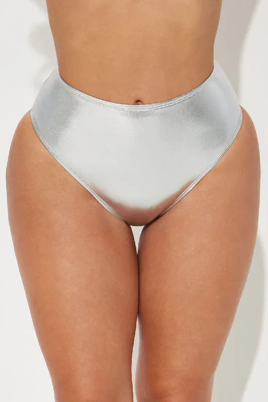 Maui Metallic High Rise Bikini Bottom - Silver