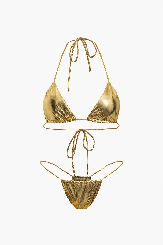 Metallic Halter Two-Piece Bikini Set