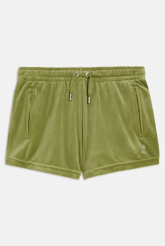 MOSSTONE VELOUR DIAMANTE TRACK SHORTS