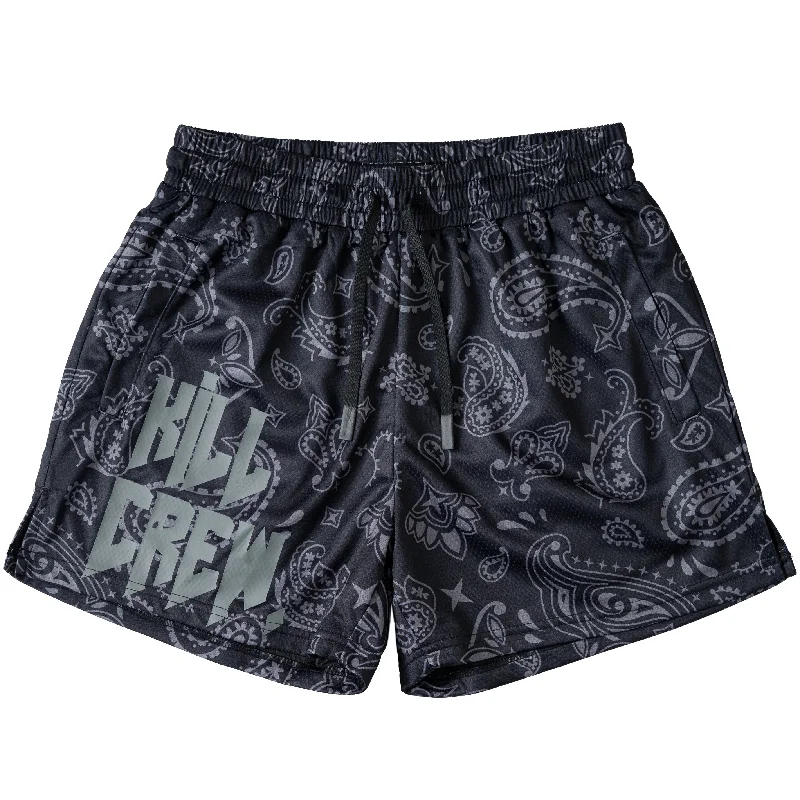 MUAY THAI SHORTS (MID THIGH CUT) BANDANA - BLACKOUT