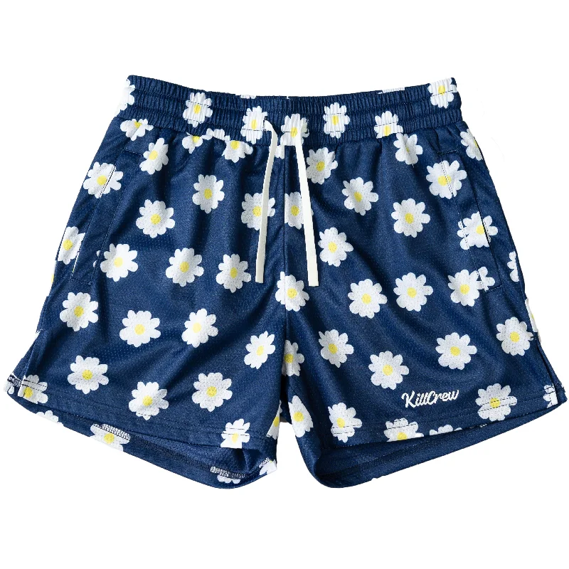 MUAY THAI SHORTS (MID THIGH CUT) DAISY - BLUE