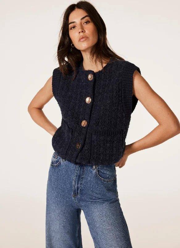 Navy Boucle Sleeveless Jumper