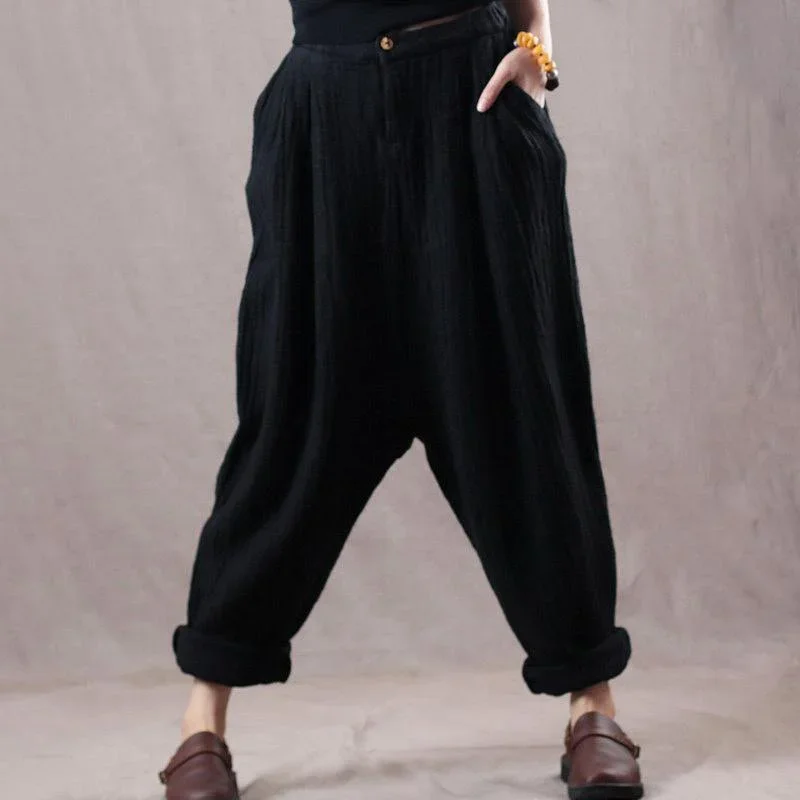 new black oversize linen trousers women vintage pants