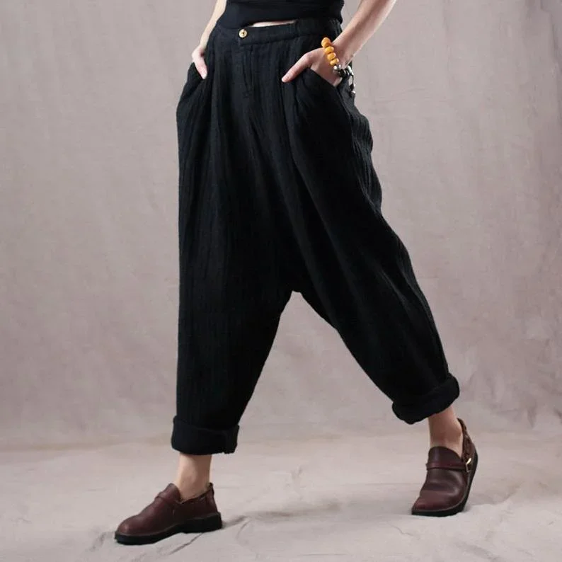 new-black-oversize-linen-trousers-women-vintage-pants