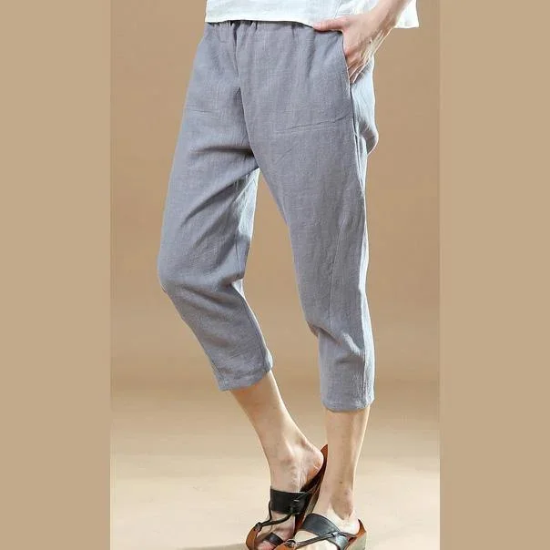 new-gray-brief-linen-pants-loose-elastic-waist-crop-pants