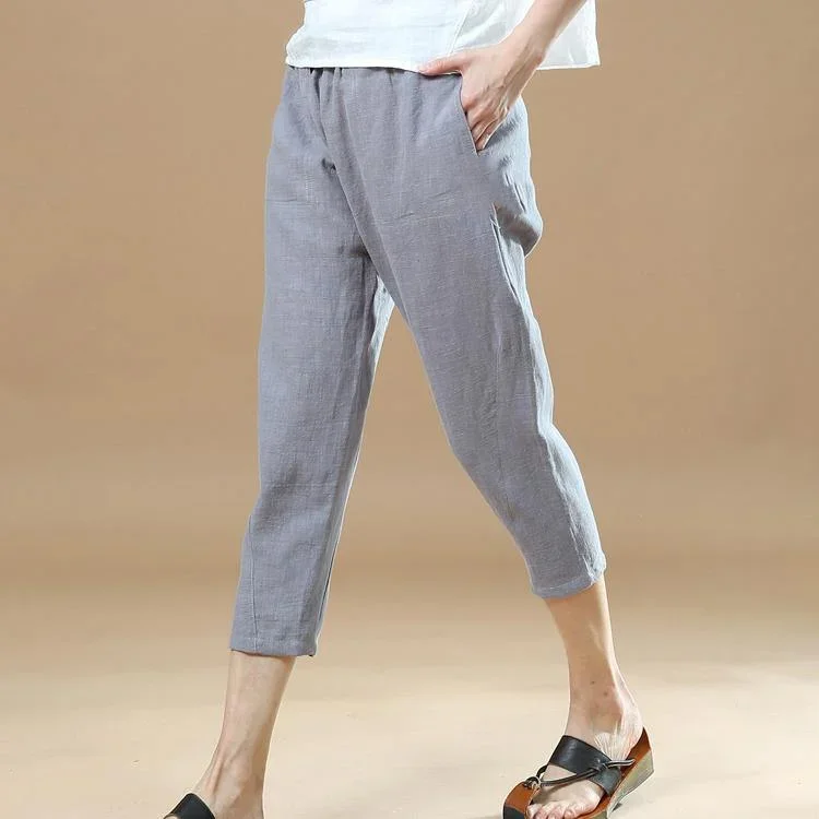 new-gray-brief-linen-pants-loose-elastic-waist-crop-pants