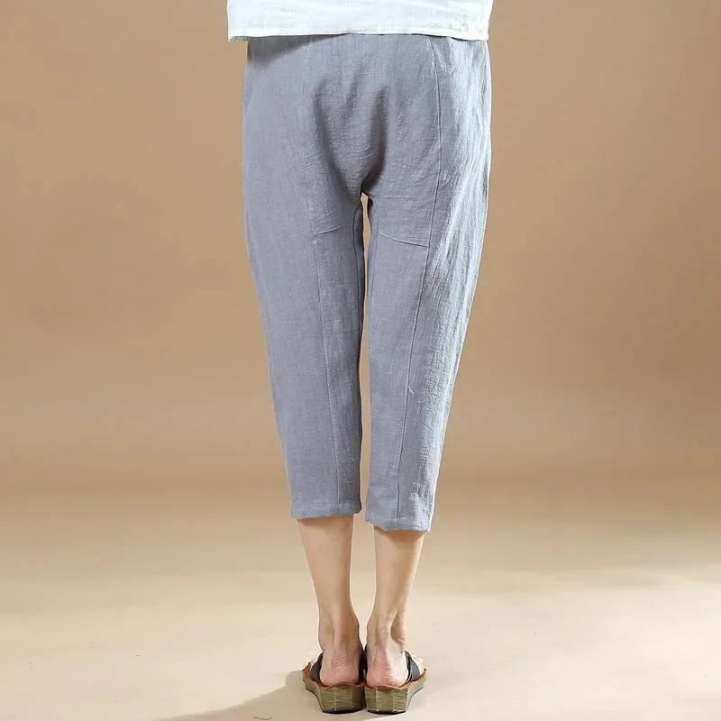 new-gray-brief-linen-pants-loose-elastic-waist-crop-pants