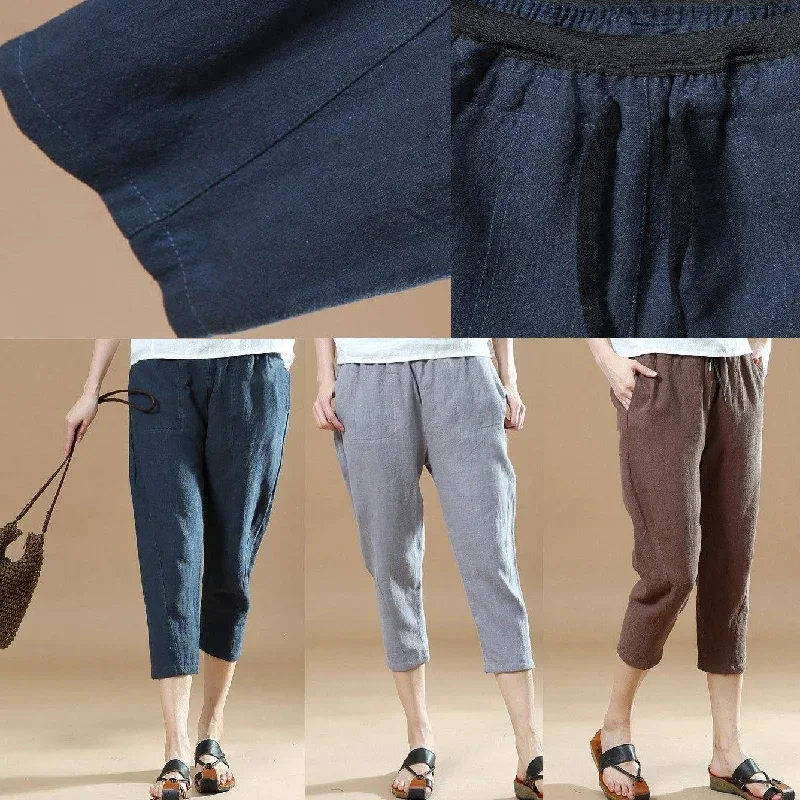 new-gray-brief-linen-pants-loose-elastic-waist-crop-pants