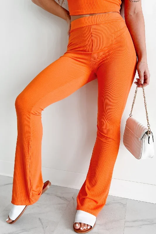 No Worries In Sight Ribbed Flare Leggings (Orange)