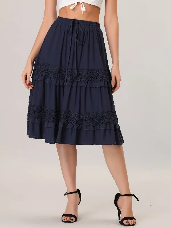 Ruffle Midi Boho Tiered High Waist Summer Skirt