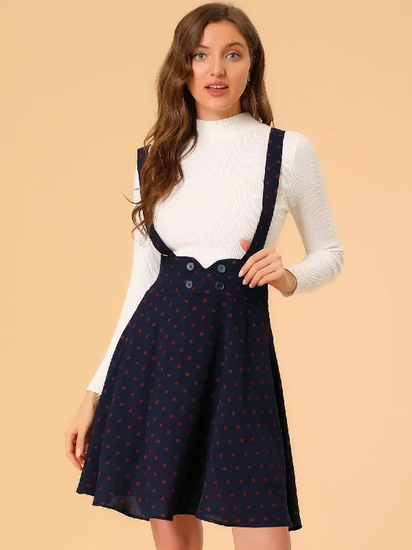 High Waist Flared Skater Pinafore Polka Dot Suspender Skirt