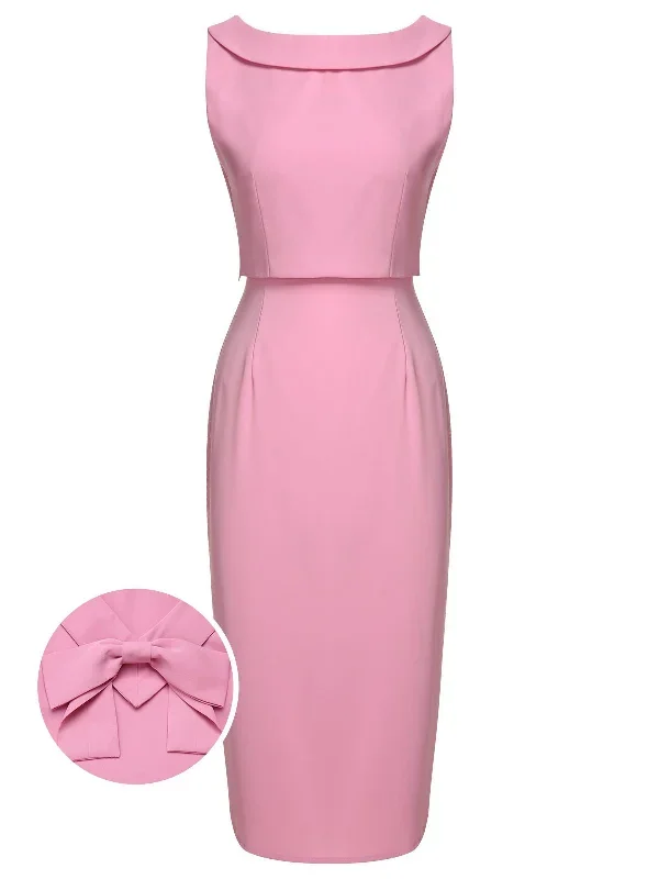 pale-pink-1960s-solid-bow-pencil-dress