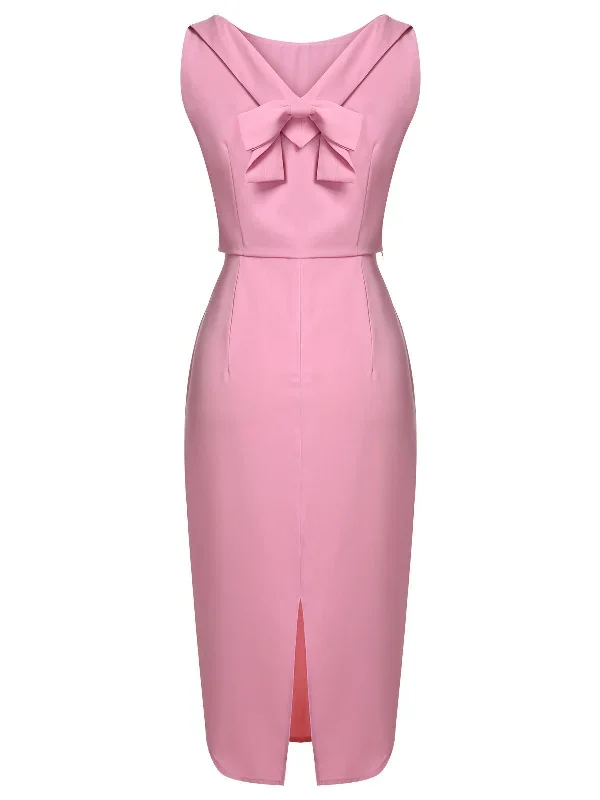 pale-pink-1960s-solid-bow-pencil-dress