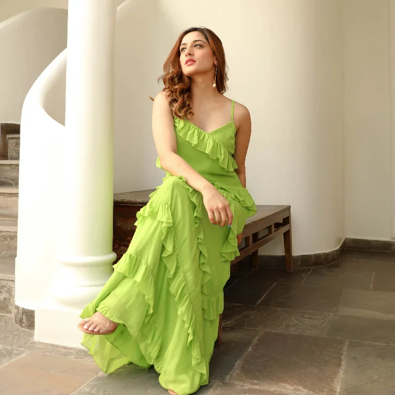 PARADISE GREEN FRILL DRESS