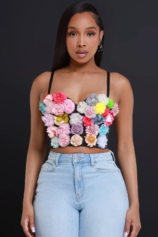 Pretty Girl Floral Crop Top - Black Multicolor