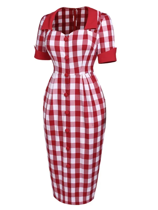 red-1960s-checked-pockets-pencil-dress