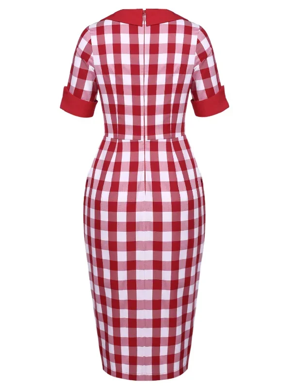 red-1960s-checked-pockets-pencil-dress