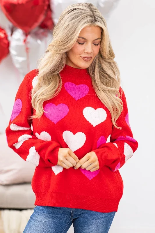 Red Heart Pattern Intarsia Sweater