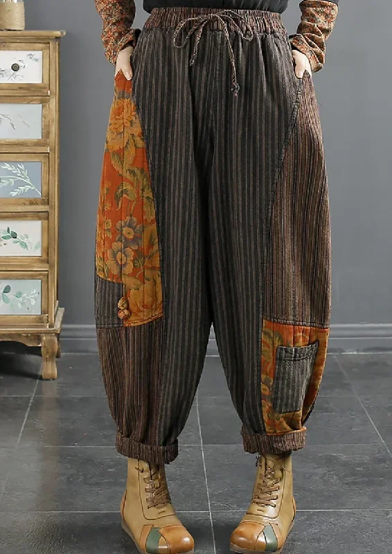 Retro Stripe Patch Spliced Padded Harem Pants