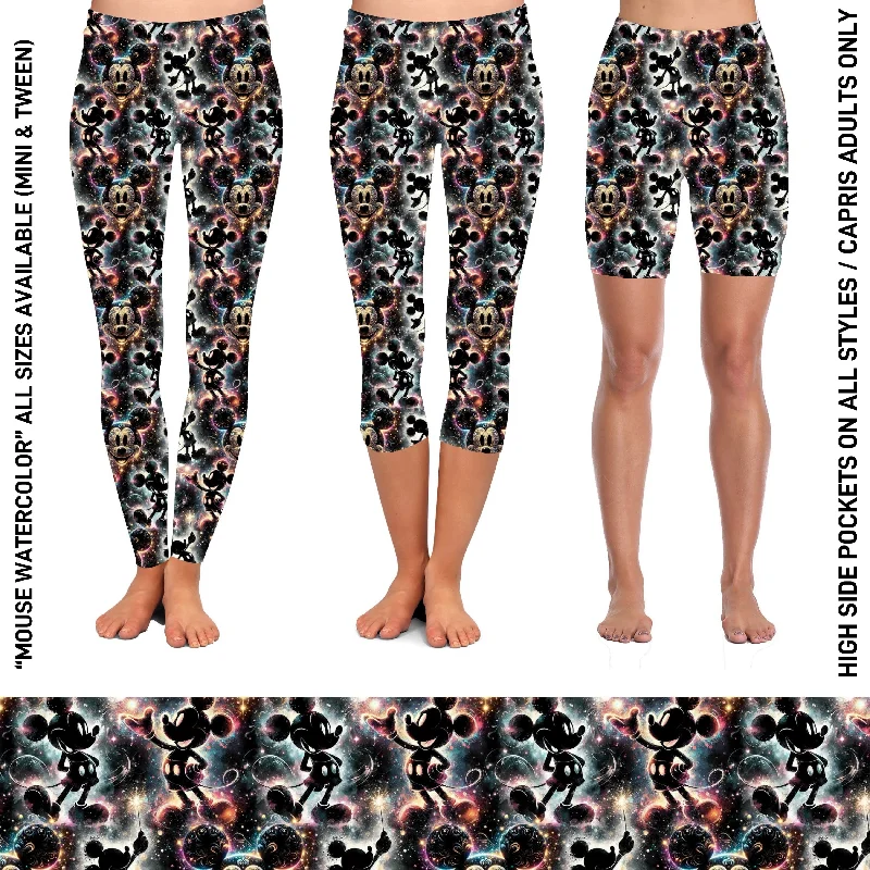 RTS - Mouse Watercolor Biker/Capris/Leggings with High Side Pockets