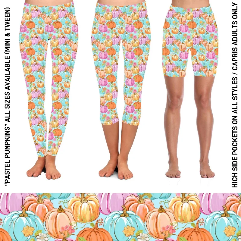 RTS - Pastel Pumpkins Biker/Capris/Leggings with High Side Pockets