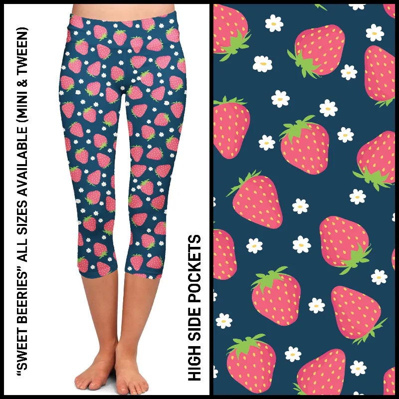 RTS - Sweet Berries Leggings & Capris with High Side Pockets