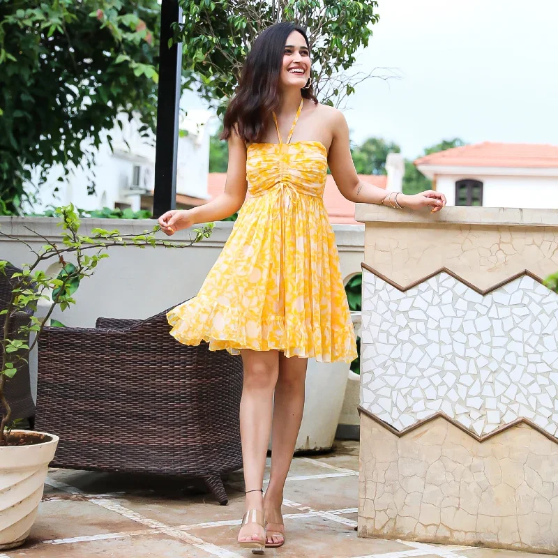 samay-raina-lemon-designer-chiffon-short-dress-for-women-online