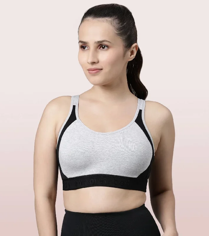 Enamor Agion SB28 Antimicrobial Side Shaper Active Sports Bra for Women - Non Padded, Wirefree and High Coverage - Grey Melange