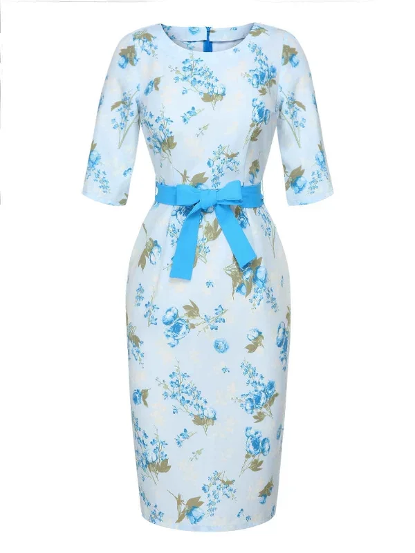 sky-blue-1960s-floral-belted-pencil-dress