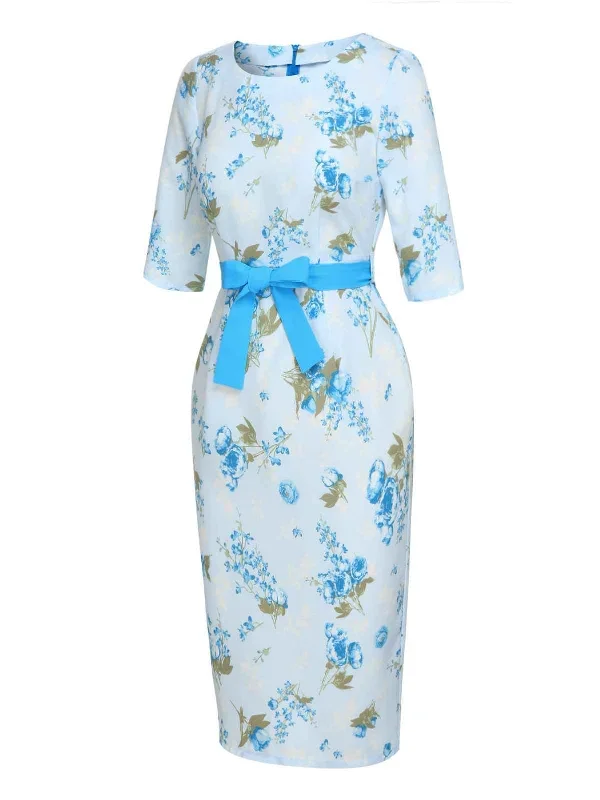 sky-blue-1960s-floral-belted-pencil-dress