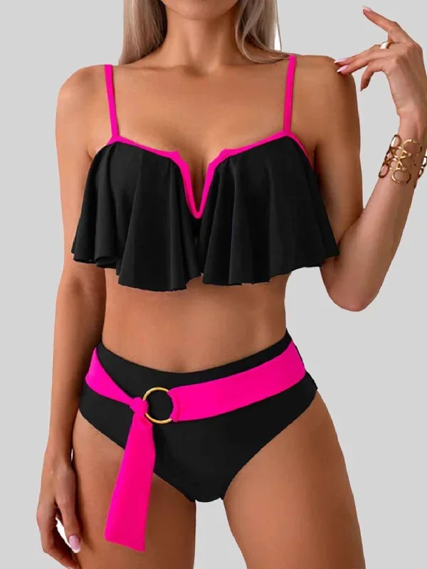 Sunset Vacation  Spaghetti Strap Notched Bikini Set