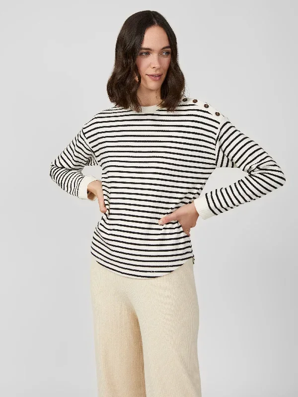 Stripe Rib Button Detail Top