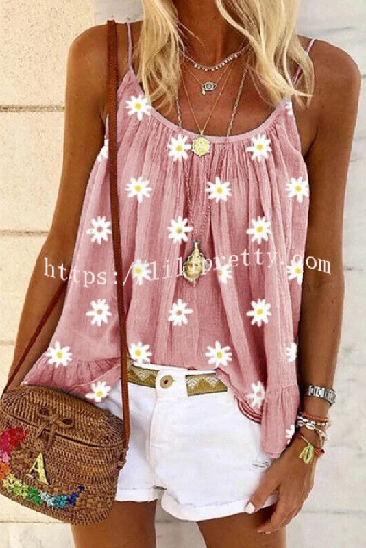 Lilipretty Summer Lady's Daisy Print Camisole Top